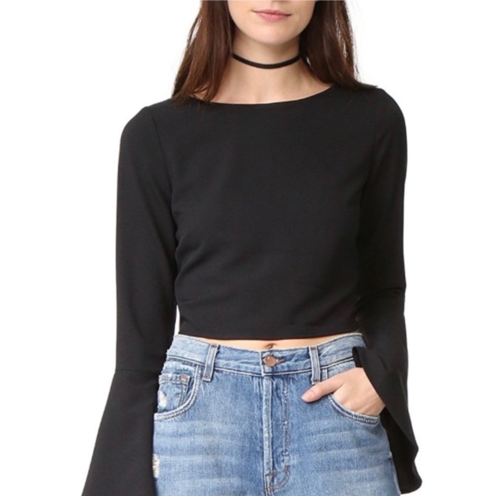 KENDALL & KYLIE Black Bell Long Sleeve Crop Top Blouse Size Small S
